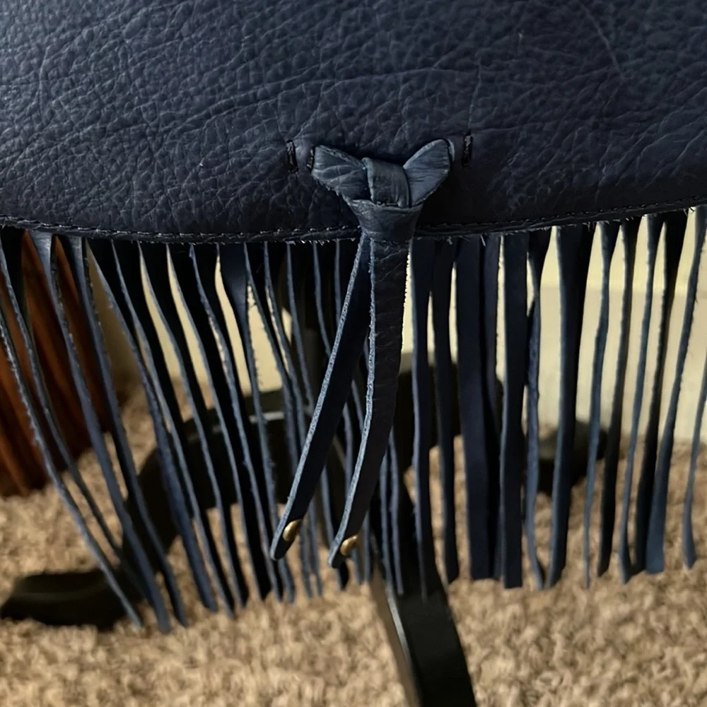 Lucky Brand Blue Fringed Leather Shoulder Bag